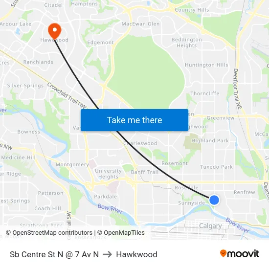 Sb Centre St N @ 7 Av N to Hawkwood map