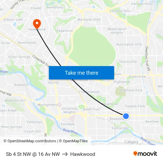Sb 4 St NW @ 16 Av NW to Hawkwood map
