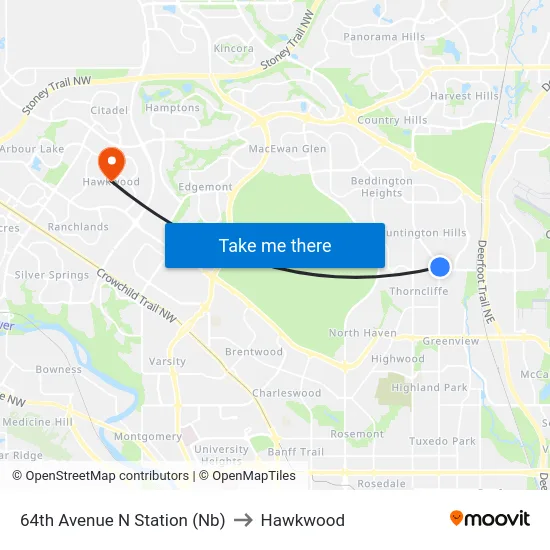 64th Avenue N Station (Nb) to Hawkwood map
