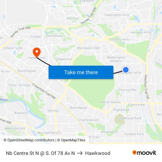 Nb Centre St N @ S. Of 78 Av N to Hawkwood map