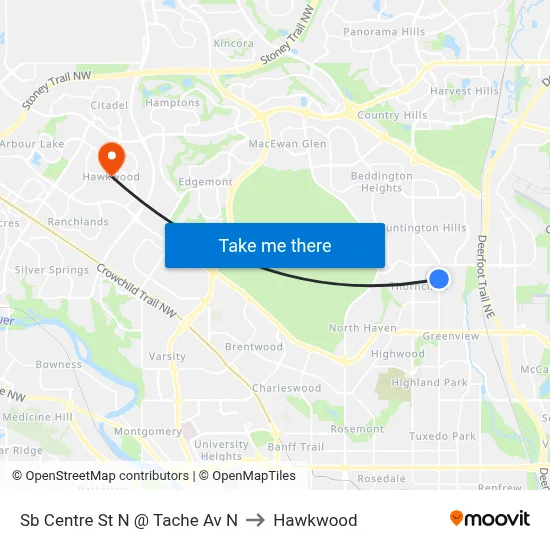 Sb Centre St N @ Tache Av N to Hawkwood map