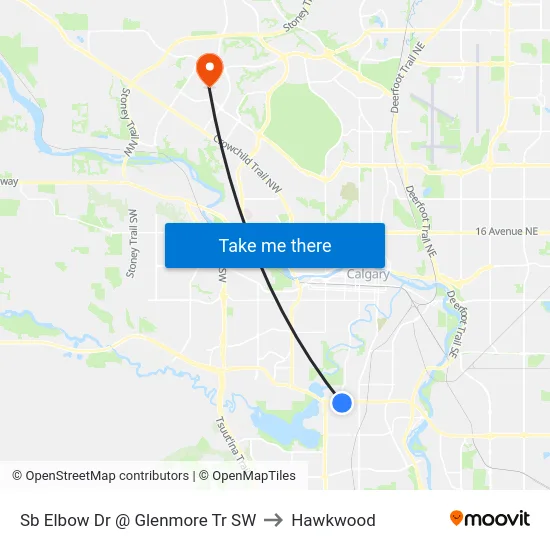Sb Elbow Dr @ Glenmore Tr SW to Hawkwood map