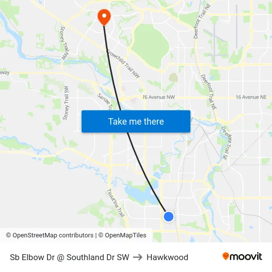 Sb Elbow Dr @ Southland Dr SW to Hawkwood map