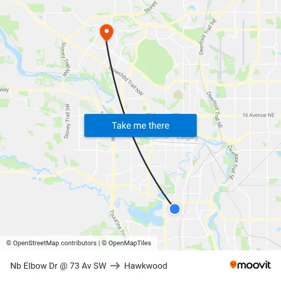 Nb Elbow Dr @ 73 Av SW to Hawkwood map