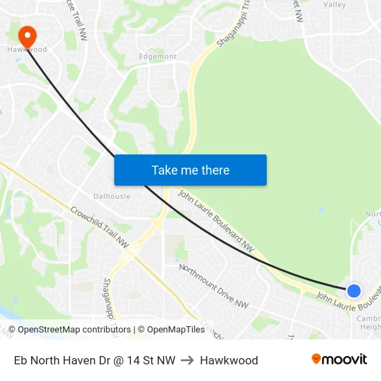 Eb North Haven Dr @ 14 St NW to Hawkwood map