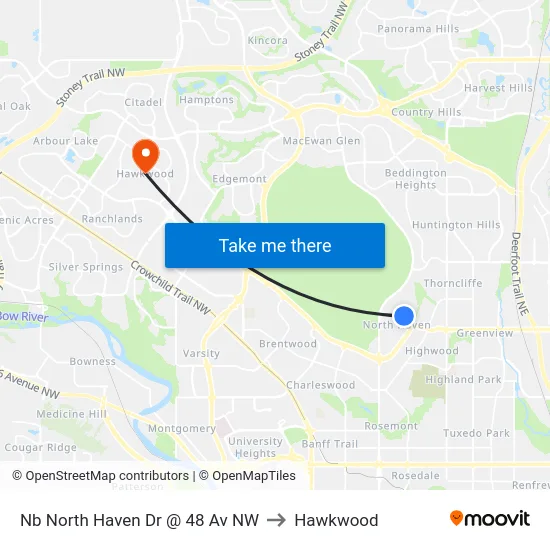 Nb North Haven Dr @ 48 Av NW to Hawkwood map