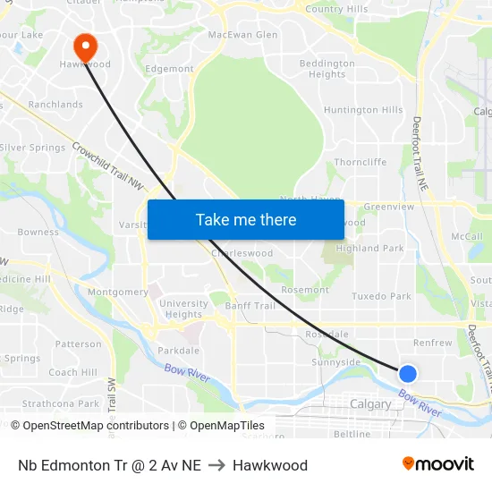 Nb Edmonton Tr @ 2 Av NE to Hawkwood map