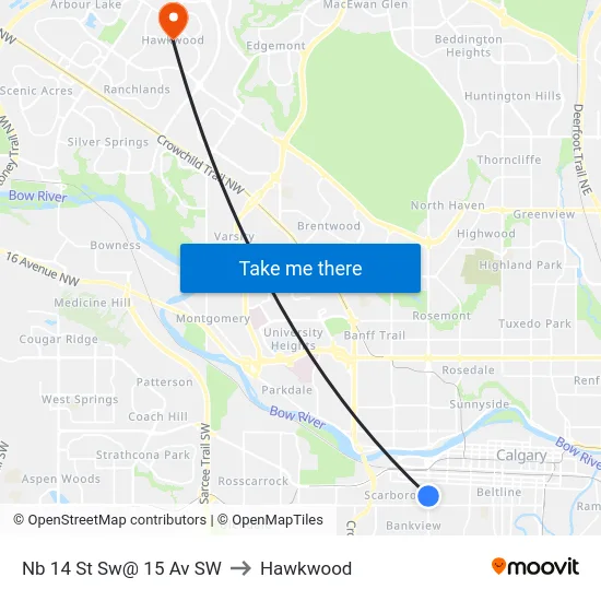Nb 14 St Sw@ 15 Av SW to Hawkwood map