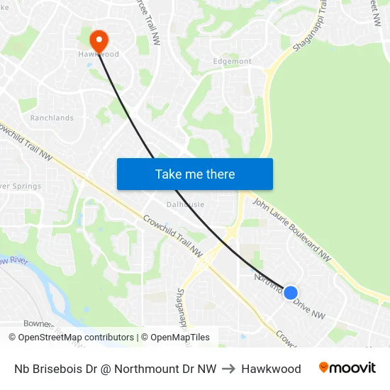 Nb Brisebois Dr @ Northmount Dr NW to Hawkwood map
