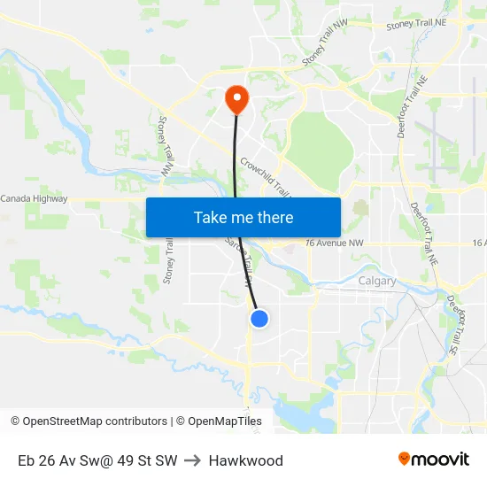 Eb 26 Av Sw@ 49 St SW to Hawkwood map