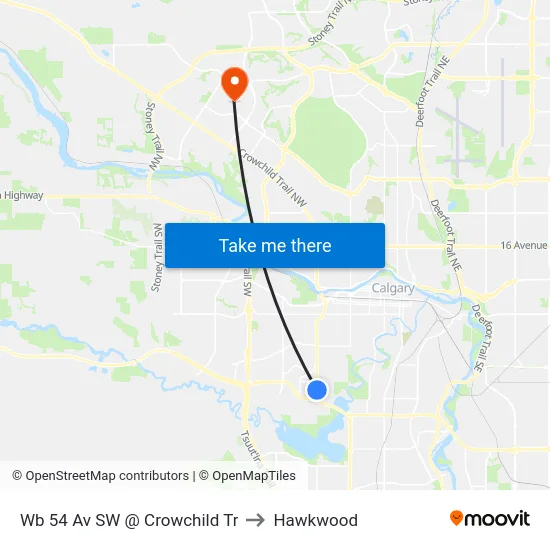 Wb 54 Av SW @ Crowchild Tr to Hawkwood map