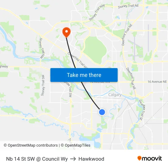 Nb 14 St SW @ Council Wy to Hawkwood map