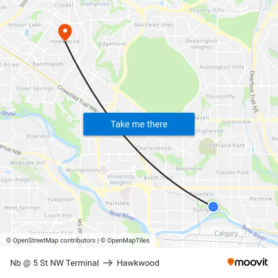 Nb @ 5 St NW Terminal to Hawkwood map