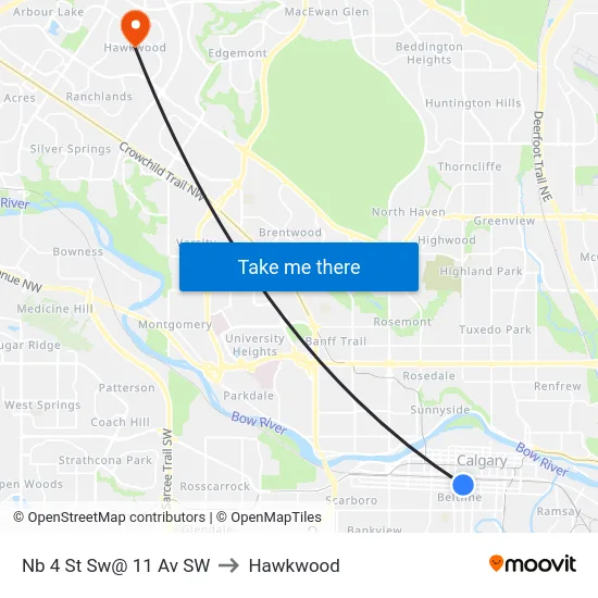 Nb 4 St Sw@ 11 Av SW to Hawkwood map
