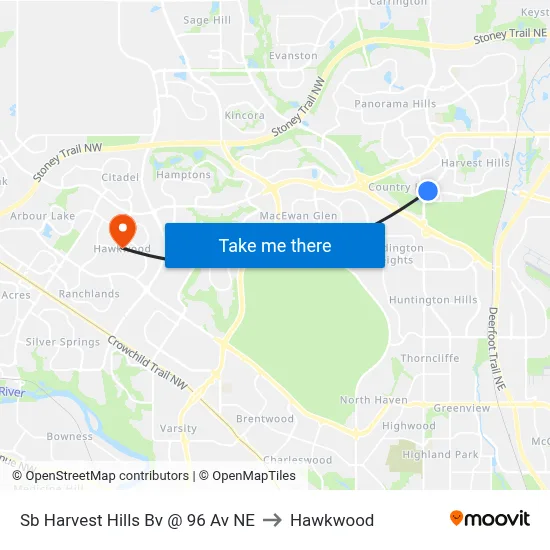 Sb Harvest Hills Bv @ 96 Av NE to Hawkwood map