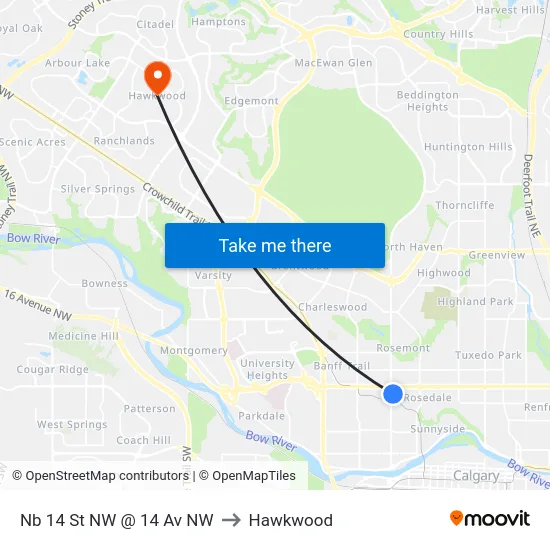 Nb 14 St NW @ 14 Av NW to Hawkwood map