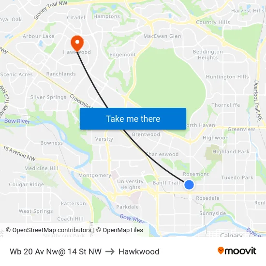 Wb 20 Av Nw@ 14 St NW to Hawkwood map