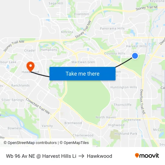 Wb 96 Av NE @ Harvest Hills Li to Hawkwood map