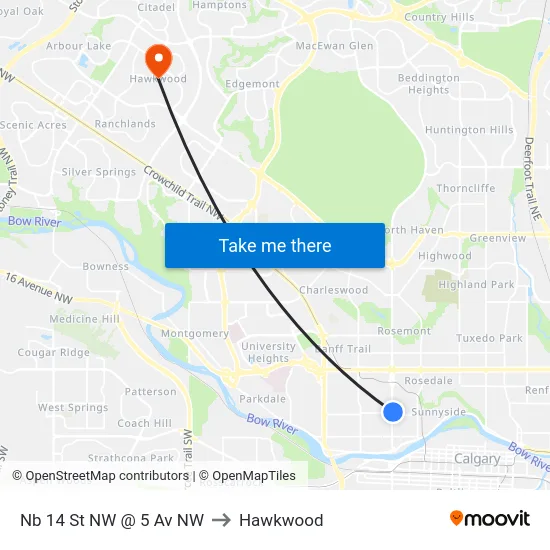 Nb 14 St NW @ 5 Av NW to Hawkwood map