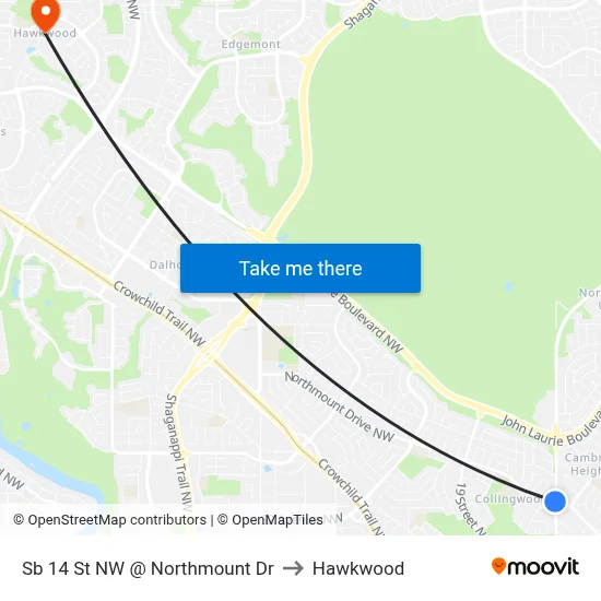Sb 14 St NW @ Northmount Dr to Hawkwood map