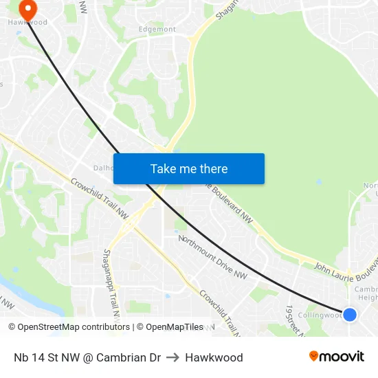 Nb 14 St NW @ Cambrian Dr to Hawkwood map