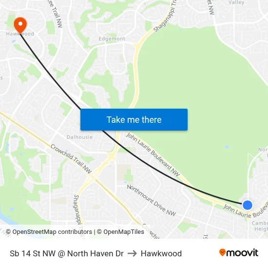 Sb 14 St NW @ North Haven Dr to Hawkwood map