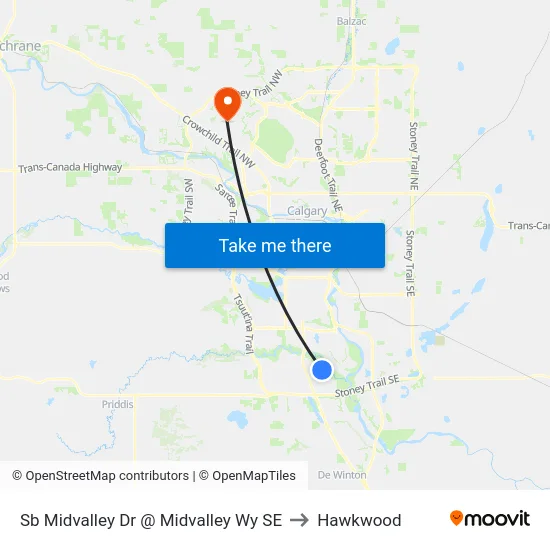 Sb Midvalley Dr @ Midvalley Wy SE to Hawkwood map