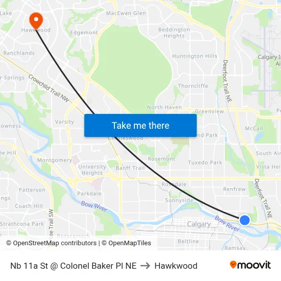Nb 11a St @ Colonel Baker Pl NE to Hawkwood map