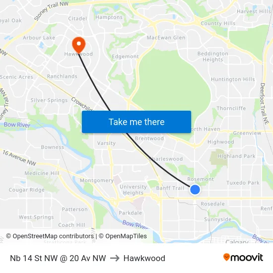 Nb 14 St NW @ 20 Av NW to Hawkwood map