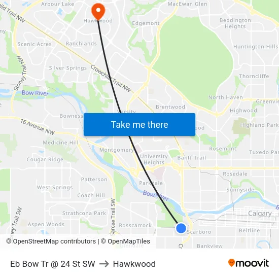 Eb Bow Tr @ 24 St SW to Hawkwood map