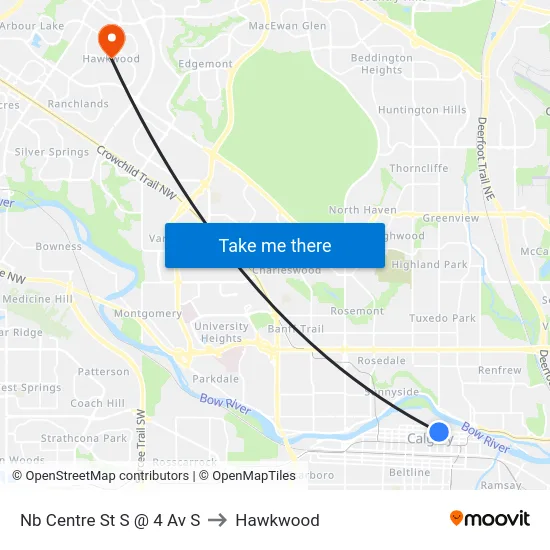 Nb Centre St S @ 4 Av S to Hawkwood map