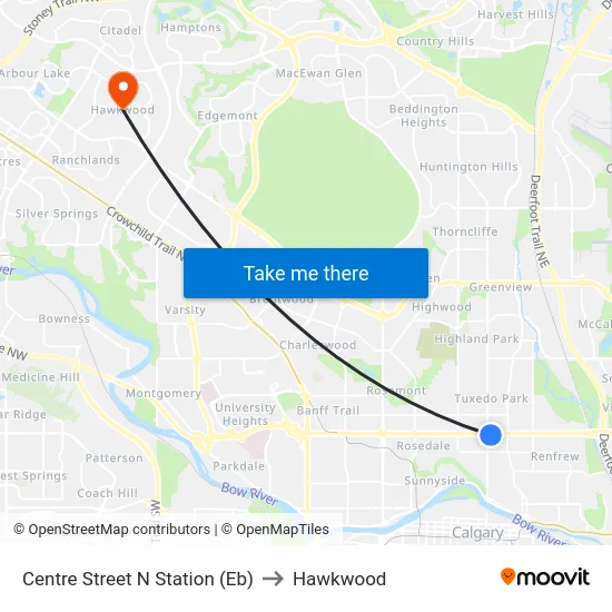 Centre Street N Station (Eb) to Hawkwood map