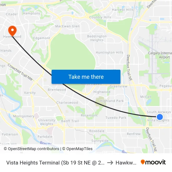 Vista Heights Terminal (Sb 19 St NE @ 24 Av Ne) to Hawkwood map