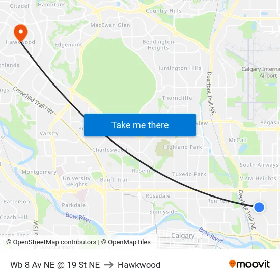 Wb 8 Av NE @ 19 St NE to Hawkwood map