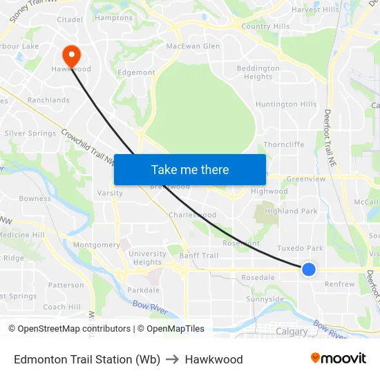 Edmonton Trail Station (Wb) to Hawkwood map