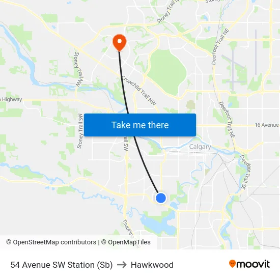 54 Avenue SW Station (Sb) to Hawkwood map