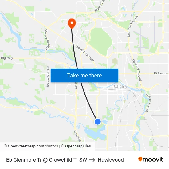 Eb Glenmore Tr @ Crowchild Tr SW to Hawkwood map