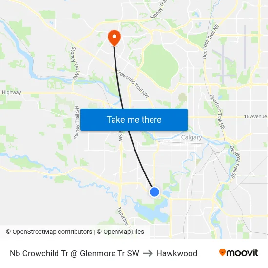 Nb Crowchild Tr @ Glenmore Tr SW to Hawkwood map