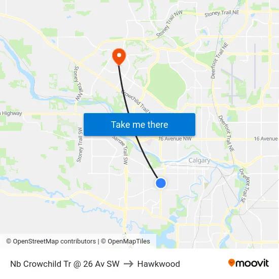 Nb Crowchild Tr @ 26 Av SW to Hawkwood map