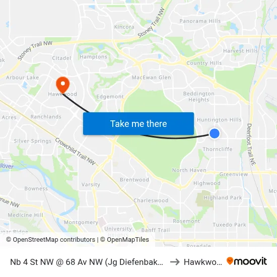Nb 4 St NW @ 68 Av NW (Jg Diefenbaker Hs) to Hawkwood map