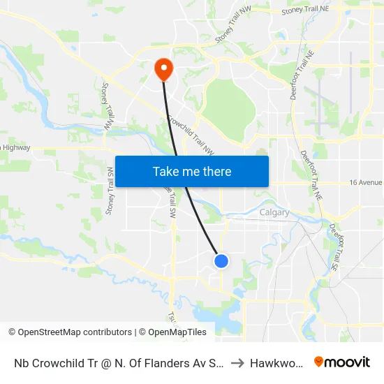 Nb Crowchild Tr @ N. Of Flanders Av SW to Hawkwood map