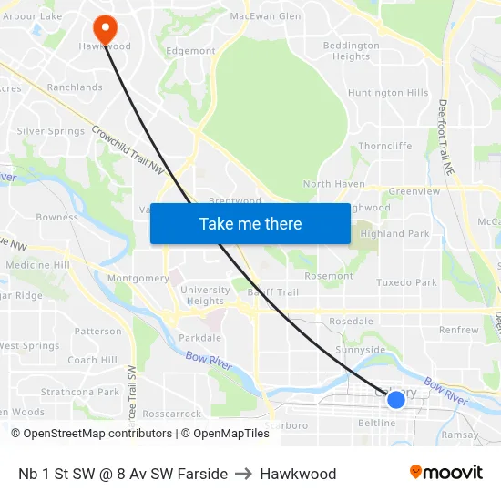 Nb 1 St SW @ 8 Av SW Farside to Hawkwood map