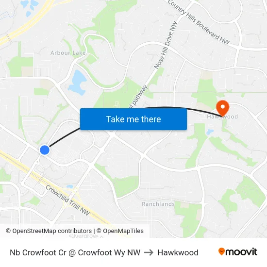 Nb Crowfoot Cr @ Crowfoot Wy NW to Hawkwood map