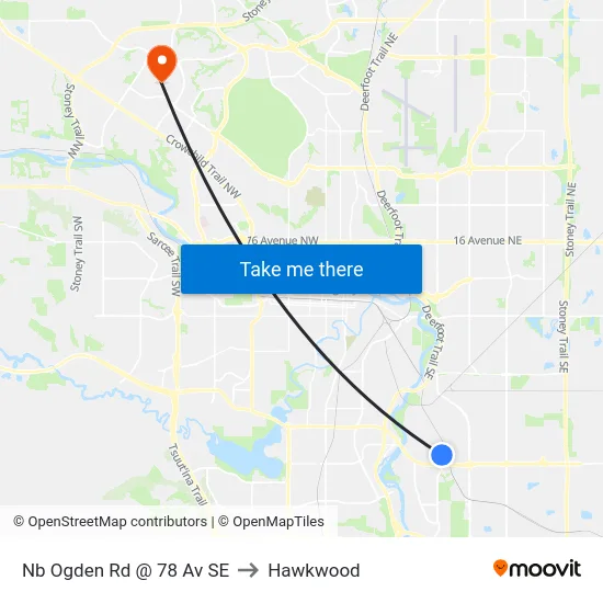 Nb Ogden Rd @ 78 Av SE to Hawkwood map