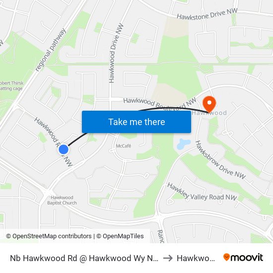 Nb Hawkwood Rd @ Hawkwood Wy NW to Hawkwood map