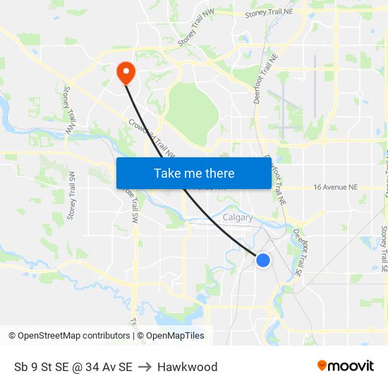 Sb 9 St SE @ 34 Av SE to Hawkwood map