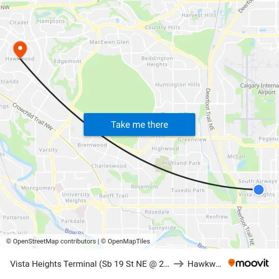 Vista Heights Terminal (Sb 19 St NE @ 24 Av Ne) to Hawkwood map