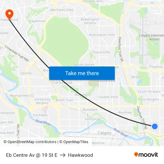 Eb Centre Av @ 19 St E to Hawkwood map