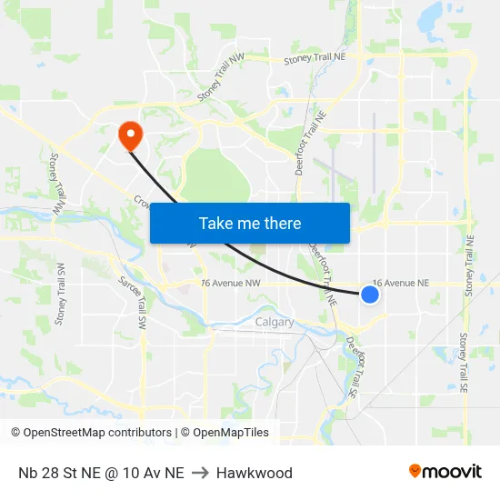 Nb 28 St NE @ 10 Av NE to Hawkwood map