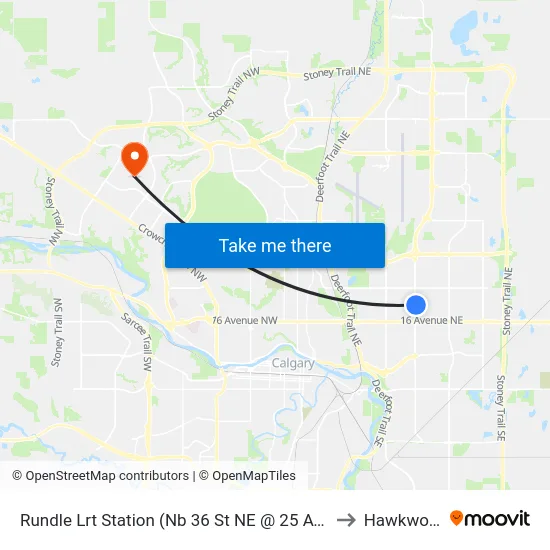Rundle Lrt Station (Nb 36 St NE @ 25 Av Ne) to Hawkwood map
